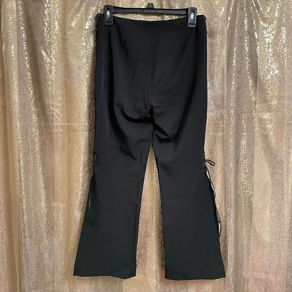 Retro Black Lace Up Side Tie Slit Pants, Small - Picture 2 of 8